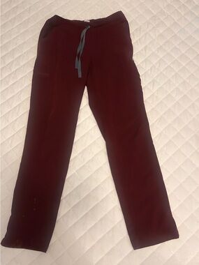 Figs Scrub Pants in Burgundy with Gray Drawstring